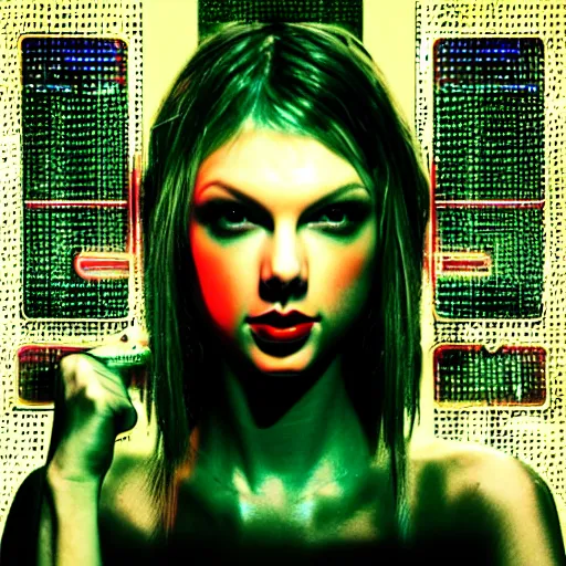 Prompt: a cyberpunk style album cover for a Taylor Swift electro pop album