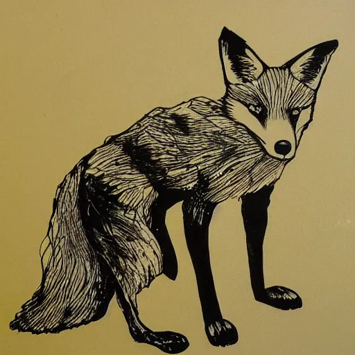 Prompt: fox, ink in water, flowing