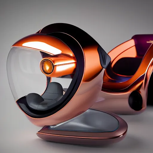 Prompt: award winning product photography, 3 5 mm lens, of a glossy orange metallic and shiny purple metallic shiny ergonomic hololens in style of a bugatti cheyvron, studio lighting,