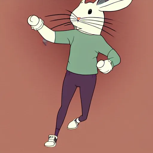 Image similar to a study of cell shaded cartoon of a rabbit dancing on a desert road, full body, wide shot, very muted colors, post grunge, studio ghibli, laurie greasley, highly detailed, deviantart, art by artgem