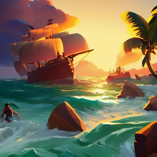 Image similar to painting treasure on sea of thieves game smooth median photoshop filter cutout vector, behance hd by jesper ejsing, by rhads, makoto shinkai and lois van baarle, ilya kuvshinov, rossdraws global illumination