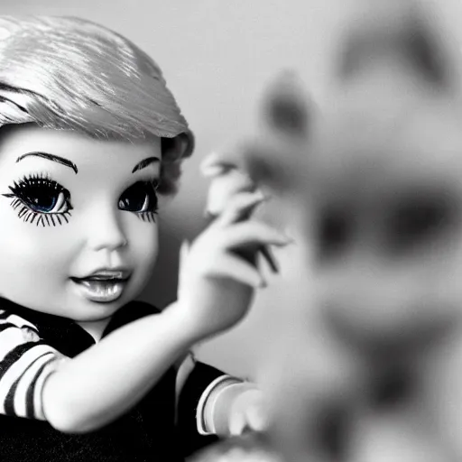 Image similar to 3 5 mm macro photograph of a young donald trump playing w barbie dolls, highly detailed, 4 k