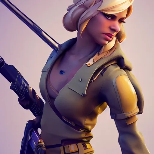 Image similar to blonde female : : as polished sniper cosplay : : weta disney pixar movie still photo : : hi - fructose, sci fi decadent highly - detailed digital painting, golden ratio, octane render, artstation, smooth, sharp focus, fortnite, artgerm, mucha, loish, wlop : :