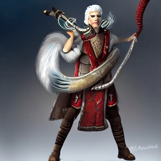 Prompt: a white haired snake soldier with a snake head, fantasy, 4 k, inspired by pixar