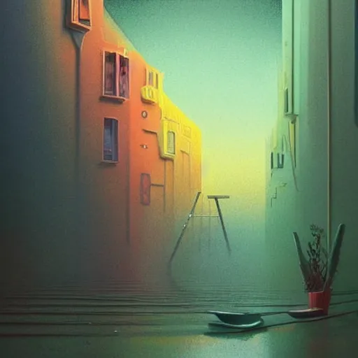 Image similar to beautiful colourful scene. digital artwork by vincent bons, michael whelan, beeple, remedios varo and gerardo dottori. grainy and rough. interesting pastel colour palette. beautiful light. oil and water colour based on high quality render.