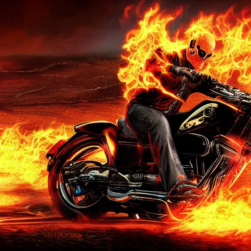 Prompt: Keanu reeves as ghost rider Digital art 4K detail