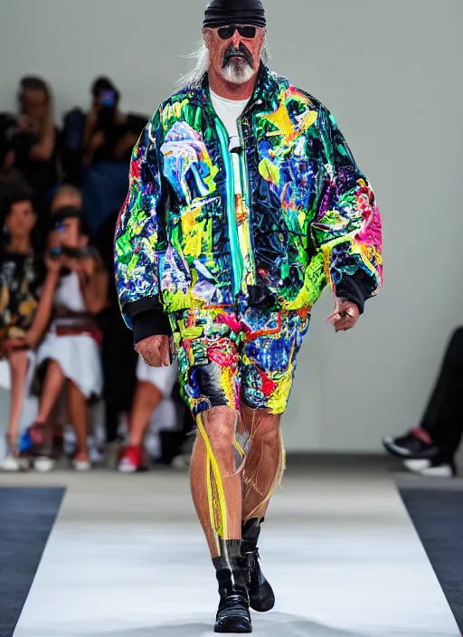 Image similar to hyperrealistic and heavy detailed balenciaga runway show of hulk hogan, leica sl 2 5 0 mm, vivid color, high quality, high textured, real life