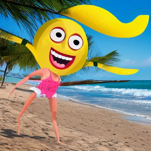 Image similar to happy lemon animated character enjoying relaxing sunny beach