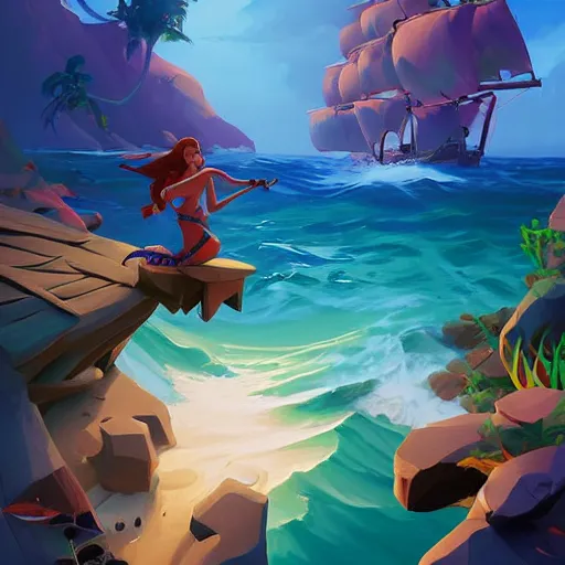 Image similar to painting mermaid treasure on sea of thieves game avatar hero smooth face median photoshop filter cutout vector, behance hd by jesper ejsing, by rhads, makoto shinkai and lois van baarle, ilya kuvshinov, rossdraws global illumination