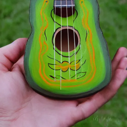 Image similar to avocado ukulele painted by kalho