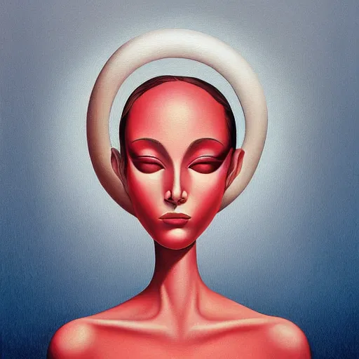 Image similar to a painting of a woman, an ultrafine detailed painting by rafal olbinski, behance contest winner, pop surrealism, detailed painting, very detailed, minimalist, airbrush art