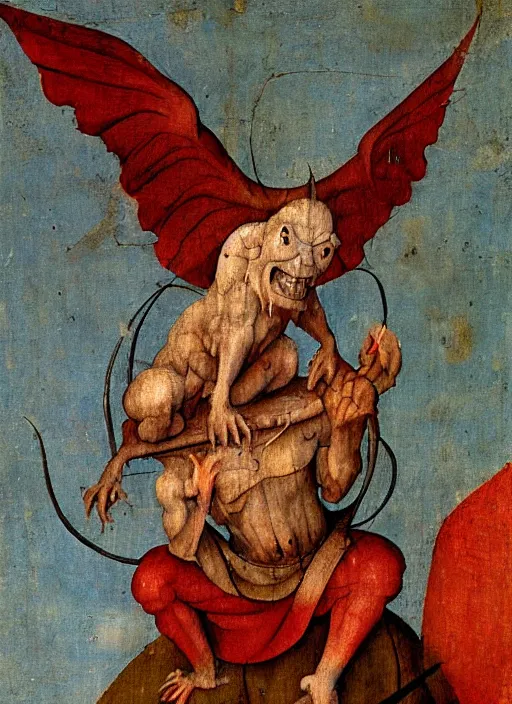 Prompt: red devil Gargoyle, Medieval painting by Hieronymus Bosch, Florence