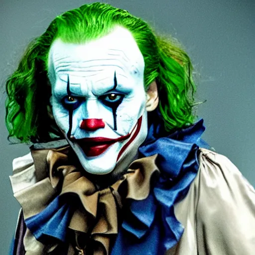 Prompt: Johnny Depp playing The Joker as Pennywise as The Crow