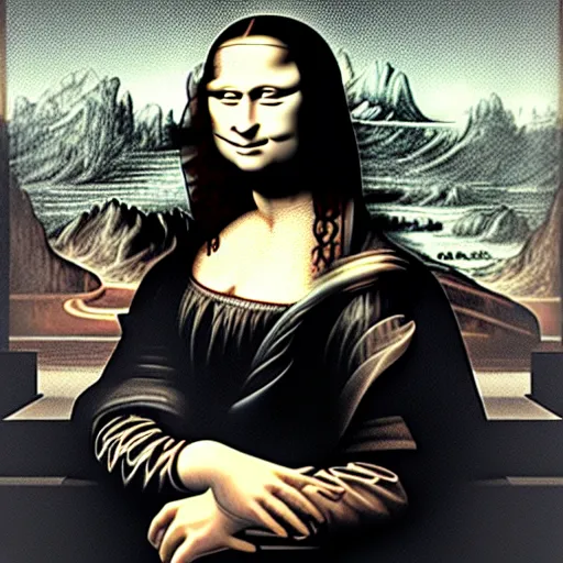 Image similar to the mona lisa in the style of dan hillier