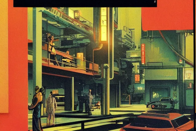 Image similar to 1979 OMNI Magazine Cover of an ornate oriental office with a window to neo-Tokyo streets in cyberpunk style by Vincent Di Fate