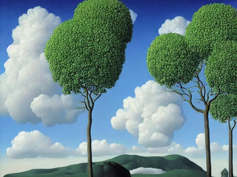 Image similar to beautiful painting by rene magritte, high detail, high resolution