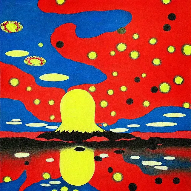 Image similar to a beautiful painting nuclear bomb exploded in japan, by kusama miyama realistic oil painting