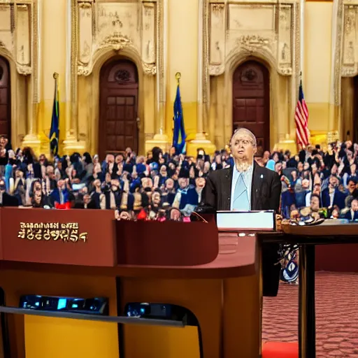 Prompt: pm cat sitting over a podium addressing the country, ani, sony a 7 r