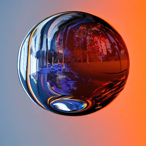 Prompt: A glass ball illuminated by the sun sits in a pool of water with reflective waves. Raytracing, Dynamic Light and Shadows, Octane, Redshift, 8k