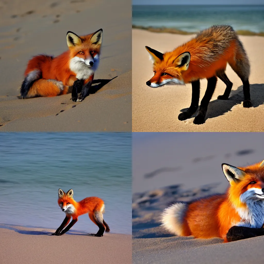 Prompt: anthro female fox on the beach