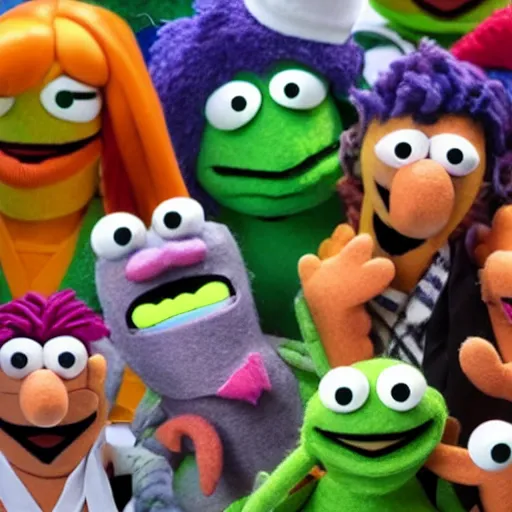 Prompt: the cast of squid game as a muppet. highly detailed felt. hyper real photo. 4 k.