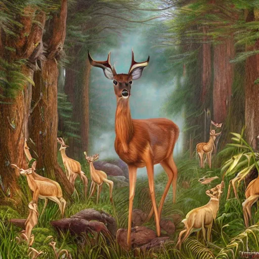 Prompt: a deer in a forest full of robots, by lauri blank, artgerm, evelyn de morgan, 8K, 50mm lens