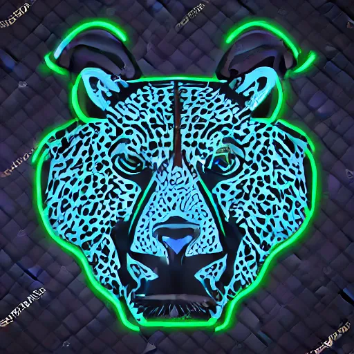 Image similar to minimalistic vector icon of a neon blue cheetah on black background
