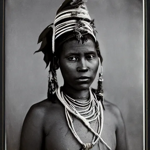 Prompt: vintage photo of a beautiful west African manding princess by edward s curtis, photo journalism, photography, cinematic, national geographic photoshoot