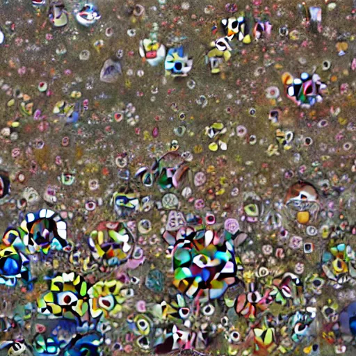 Image similar to a bunch of toys that are in the air, a detailed painting by Takashi Murakami, polycount, rococo, made of insects, detailed painting, made of flowers