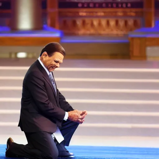 Image similar to kenneth copeland as muslim kneeling and praying