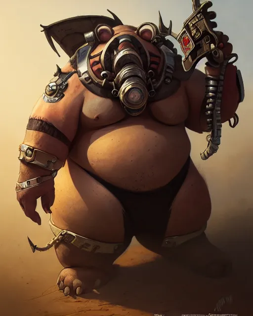 Image similar to roadhog from overwatch, character portrait, portrait, close up, concept art, intricate details, highly detailed by greg rutkowski, michael whelan and gustave dore