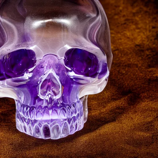 Prompt: high quality photo of crystal amethyst skull, photography 4k, f1.8 anamorphic, bokeh, 4k, Canon, Nikon