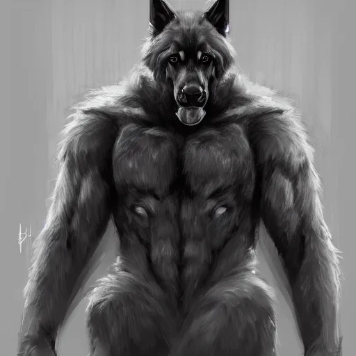 Image similar to a wounded humanoid german shepherd beast - man in military style, sitting on the bed, highly detailed portrait, digital painting, artstation, concept art, smooth, sharp foccus ilustration, artstation