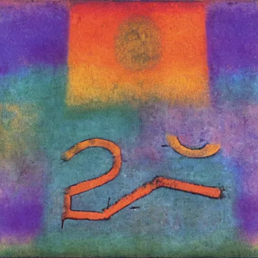 Image similar to archaic symbol for transformation, matte painting by paul klee, shrouded in realistic prismatic smoke