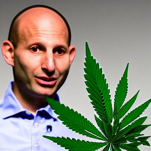 Image similar to naftali Bennett holding a giant marijuana plant, amazing digital art, highly detailed