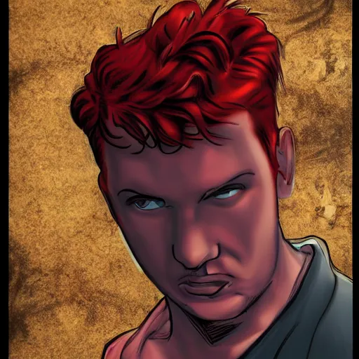 Prompt: a red headed man, comic book, art, portrait,