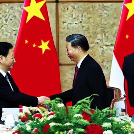 Prompt: tsai ing - wen and xi jinping shaking hands