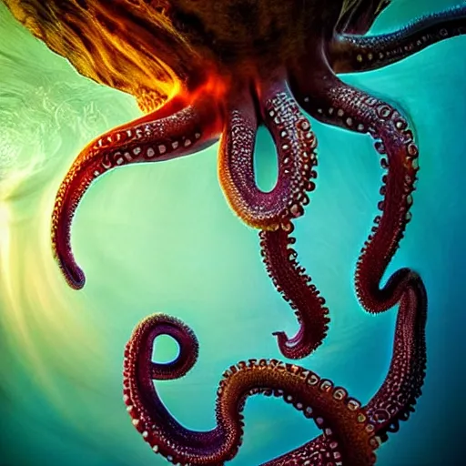 Image similar to octopus god is almighty, incredible photography, beautiful ambient light