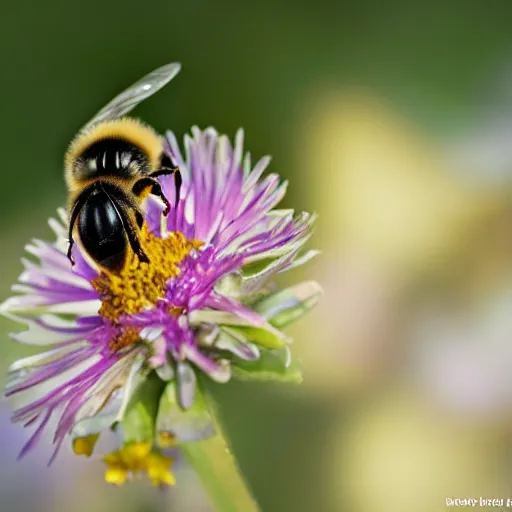 Prompt: a bee finding the last flower in antarctica, beautiful macro photography, ambient light