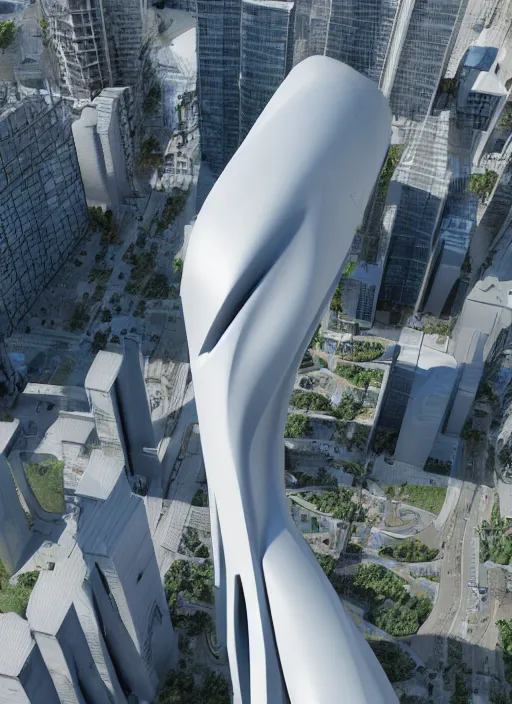 Image similar to highly detailed realistic architecture 3 d render of a huge high futuristic stele in zaha hadid style standing in city park, archdaily, made in unreal engine 4 octane render