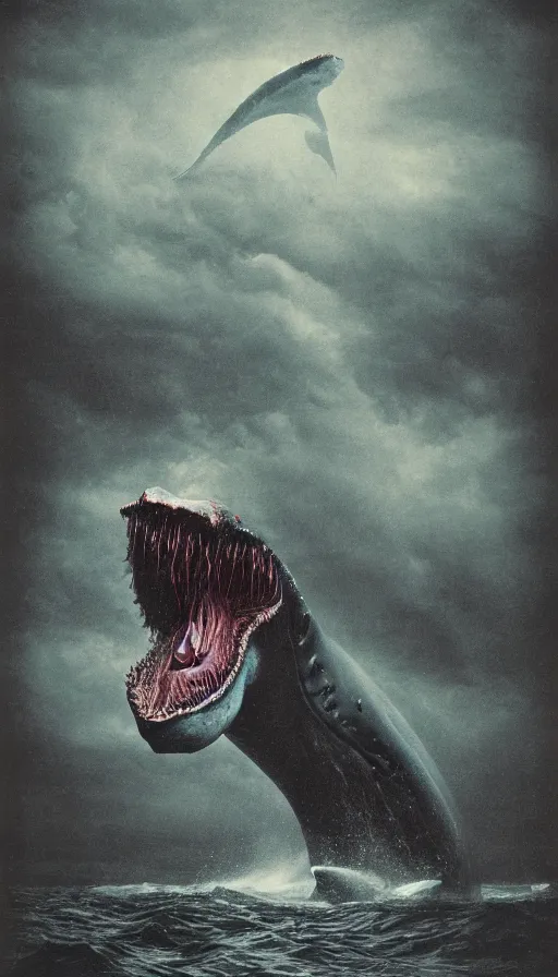 Image similar to a color pentax photograph of a monstrous horror whale, sharp teeth, giant mouth, dark fantasy horror art