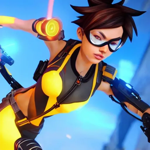 Image similar to realistic still of tracer, amazing details 8 k beautiful, ultra realistic, sharp focus, cinematic lightening