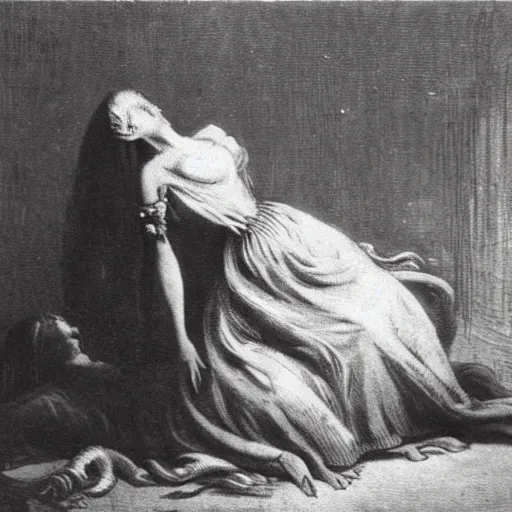 Prompt: nightmare, black and white, 1 8 0 0 s