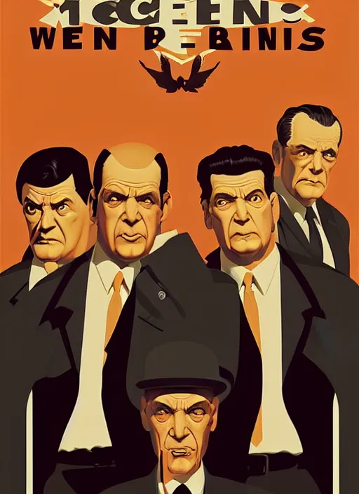 Image similar to poster artwork by Michael Whelan and Tomer Hanuka, of the Men in Black, from scene from Twin Peaks, clean