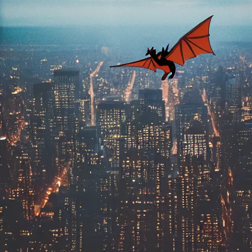 Image similar to charizard flying above new york, videogame still, portrait, 4 0 mm lens, shallow depth of field, close up, split lighting, cinematic