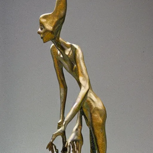 Prompt: melting metal statue of manon and gregoire, giacometti