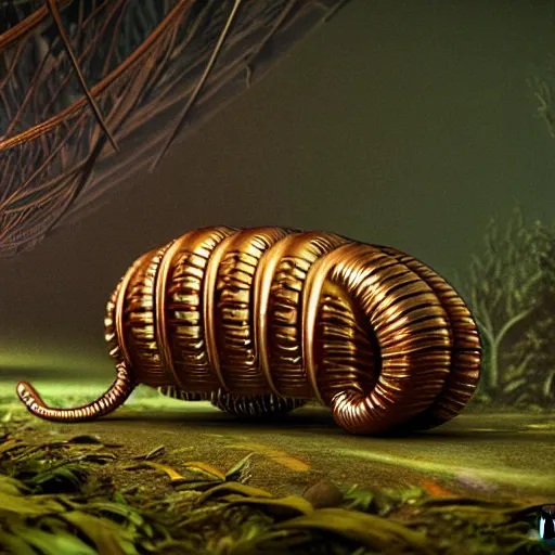 Prompt: Colour Caravaggio style photography of steampunk caterpillar in the forest, higly detailed caterpillar designed by Josan Gonzalez, many details, In style of Josan Gonzalez and Mike Winkelmann andgreg rutkowski and alphonse muchaand Caspar David Friedrich and Stephen Hickman and James Gurney and Hiromasa Ogura. Rendered in Blender, volumetric natural light