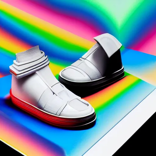 Prompt: futuristic balenciaga and vetements sneakers by felipe pantone ultra rendered extreme realism and detail, 8 k, highly detailed, realistic, completely framed, pbr, surreal, hyper realistic, colorful, direct lighting, 3 5 mm photo, photorealistic, sharp focus,