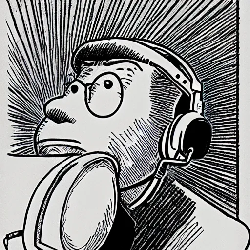 Prompt: drawn in the style of jean giraud!! tintin wearing headphones and speaking into big microphone, podcast! white terrier,