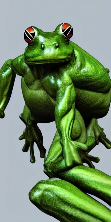 Prompt: muscular green frog man, character art, HD render 4k